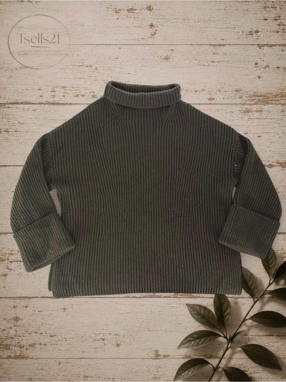 Banana Republic Olive Green Wool/Cashmere Blend Turtleneck Sweater - Size L